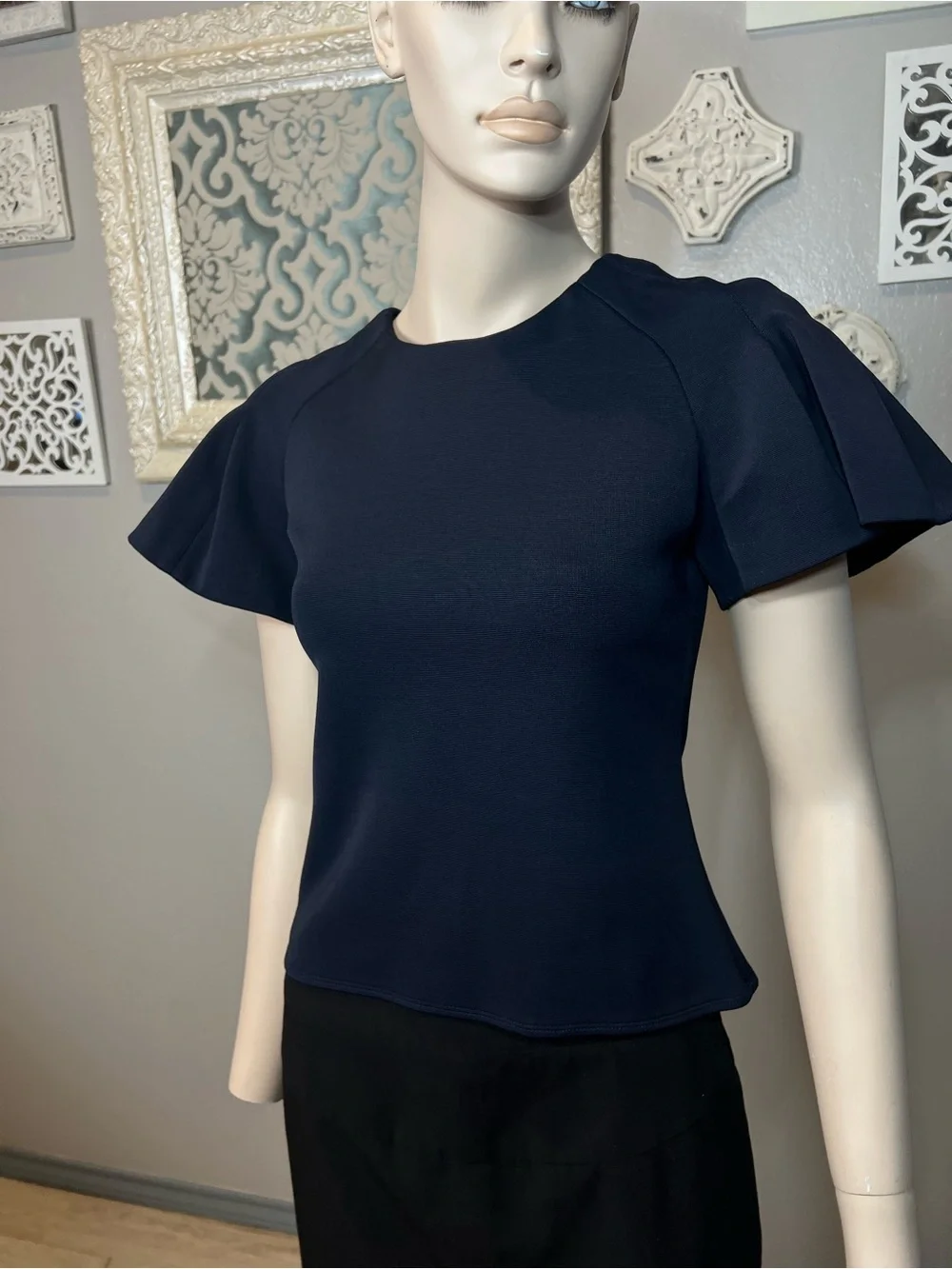 Carven Navy Flutter Sleeve Top - Picture 4 of 11